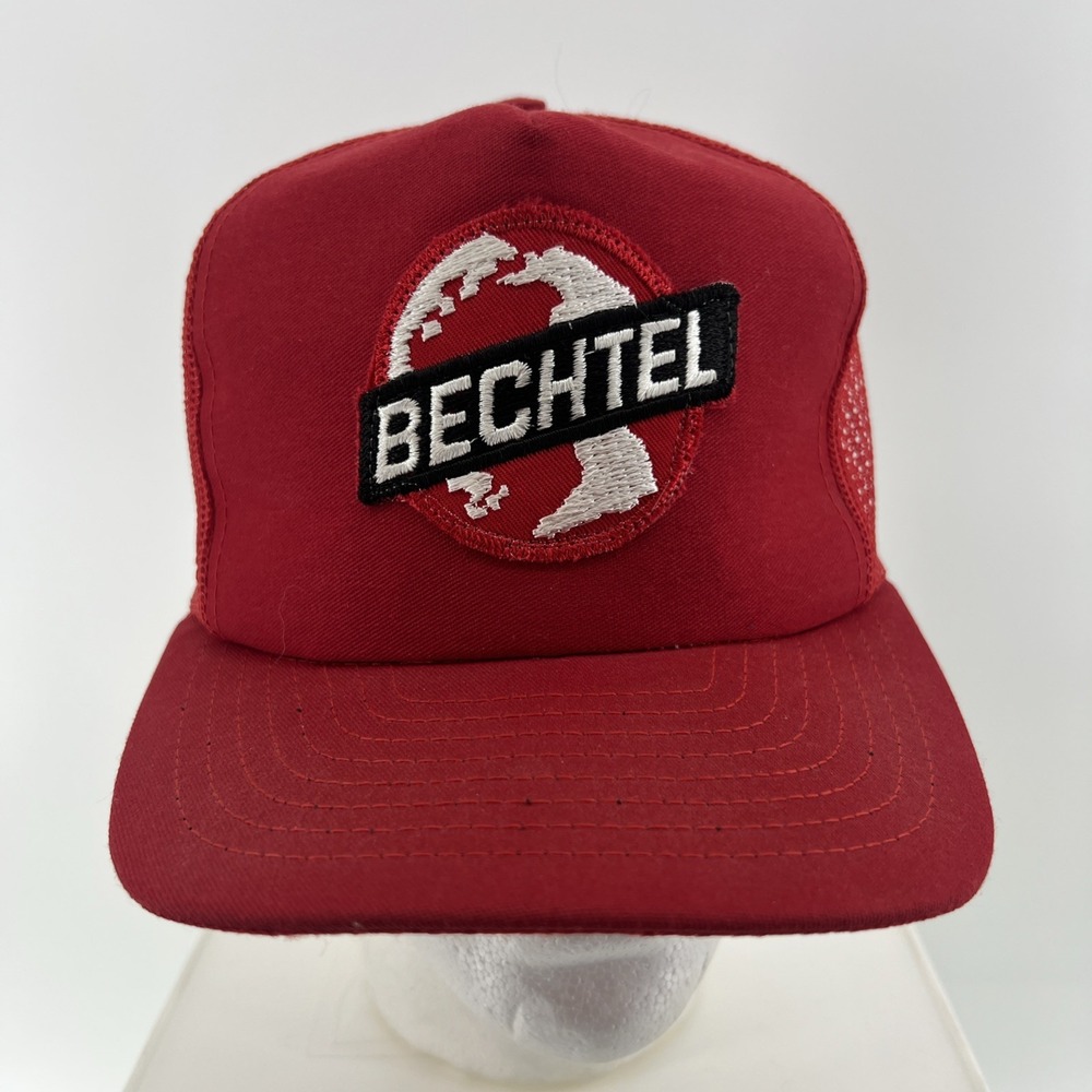 Vintage BECHTEL Red Mesh Trucker Hat Cap Snapback Patch